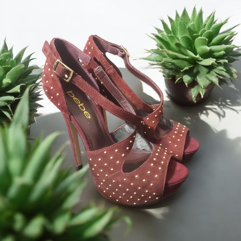 Bebe Women's Burgundy And  Studded Heels sz6 LAST OFFER